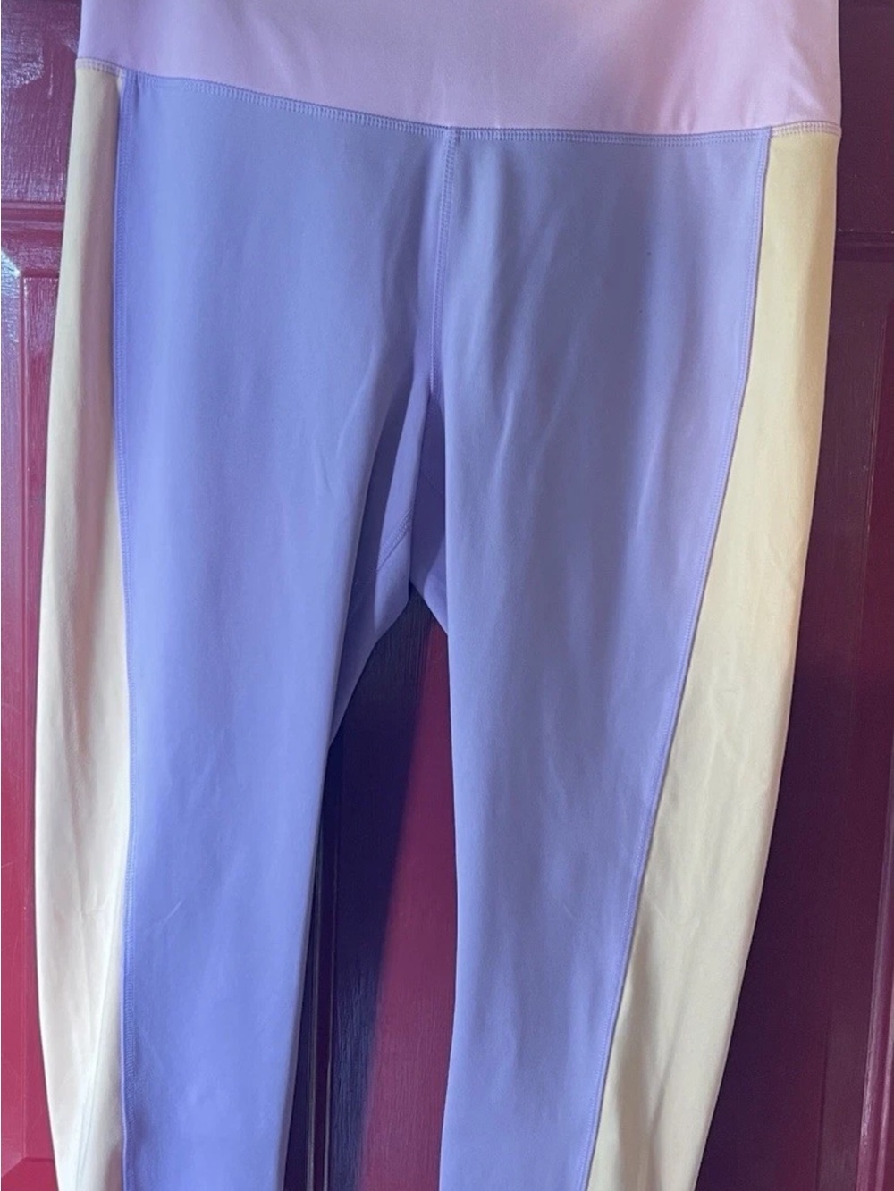 ZELOS Lavender and Cream Colorblock High-Rise Leggings